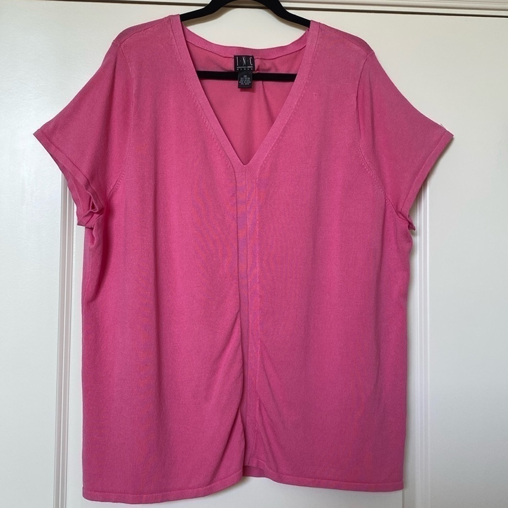 INC Pink Sweater Womens cap sleeve V neck plus Sz 3X Summer lightweight Barbie